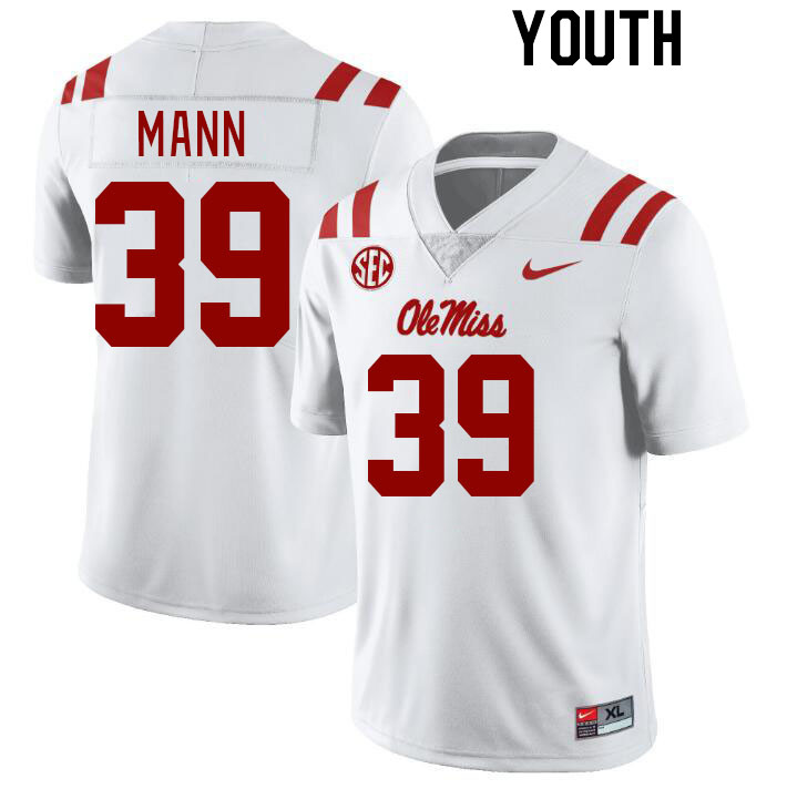 Youth #39 Skielar Mann Ole Miss Rebels College Football Jerseyes Stitched Sale-White - Click Image to Close